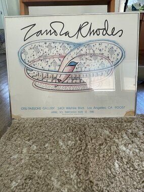 Vintage Signed Zandra Rhodes 1981 Otis Parsons Gallery Signed Art Poster In Fram